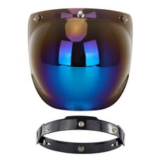 Lente antivento a tre pulsanti per casco moto con staffa (placcatura blu)