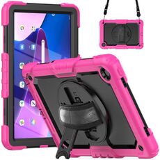 Custodia per tablet PC ibrido in silicone di terza generazione per Lenovo Tab M10 Plus 10.6 Gen 3 con tracolla (rosa rossa)