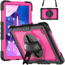 Custodia per tablet PC ibrido in silicone di terza generazione per Lenovo Tab M10 Plus 10.6 Gen 3 con tracolla (PC rosa rossa)
