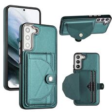 Custodia per telefono in pelle antiurto per Samsung Galaxy S22 + 5G con porta carte (verde)