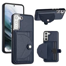 Custodia per telefono in pelle antiurto per Samsung Galaxy S22 + 5G con porta carte (blu)