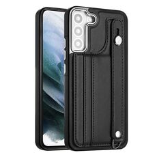 Custodia per telefono in pelle antiurto per Samsung Galaxy S23+ con cinturino da polso (nero)