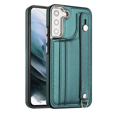 Custodia per telefono in pelle antiurto per Samsung Galaxy S22 + 5G con cinturino da polso (verde)