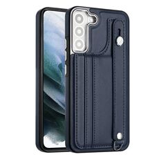 Custodia per telefono in pelle antiurto per Samsung Galaxy S22 + 5G con cinturino da polso (blu)