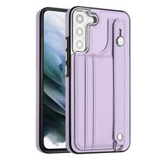Custodia per telefono in pelle antiurto per Samsung Galaxy S22 + 5G con cinturino da polso (viola)