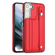 Custodia per telefono in pelle antiurto per Samsung Galaxy S22 + 5G con cinturino da polso (rosso)