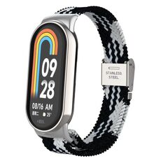Per Xiaomi Mi Band 8 Metal Head + cinturino regolabile in nylon intrecciato con fibbia in acciaio (nero bianco)