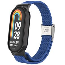 Per Xiaomi Mi Band 8 Testa in metallo + cinturino regolabile con fibbia in acciaio intrecciato in nylon (blu freddo)
