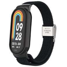 Per Xiaomi Mi Band 8 Testa in metallo + cinturino regolabile con fibbia in acciaio intrecciato in nylon (nero)