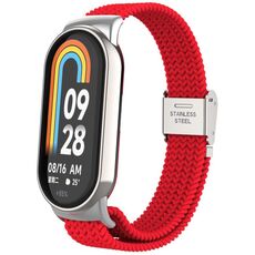 Per Xiaomi Mi Band 8 Metal Head + cinturino regolabile in nylon intrecciato con fibbia in acciaio (rosso)