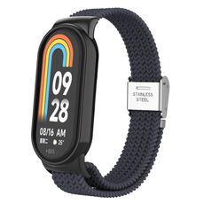 Per Xiaomi Mi Band 8 Testa in metallo + cinturino regolabile con fibbia in acciaio intrecciato in nylon (antracite)