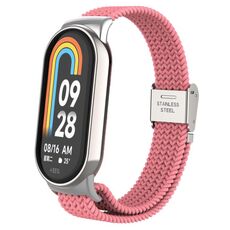 Per Xiaomi Mi Band 8 Metal Head + cinturino regolabile in nylon intrecciato con fibbia in acciaio (rosa)