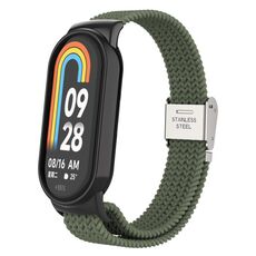 Per Xiaomi Mi Band 8 Metal Head + cinturino regolabile in nylon intrecciato con fibbia in acciaio (verde scuro)