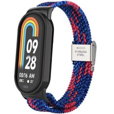 Per Xiaomi Mi Band 8 Metal Head + cinturino regolabile in nylon intrecciato con fibbia in acciaio (blu rosso)