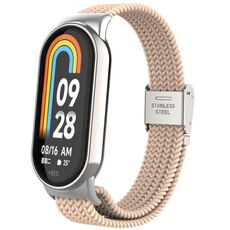 Per Xiaomi Mi Band 8 Metal Head + cinturino regolabile in nylon intrecciato con fibbia in acciaio (albicocca)
