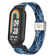 Per Xiaomi Mi Band 8 Testa in metallo + cinturino regolabile con fibbia in acciaio intrecciato in nylon (blu navy)