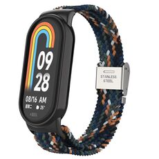 Per Xiaomi Mi Band 8 Metal Head + cinturino regolabile in nylon intrecciato con fibbia in acciaio (denim)