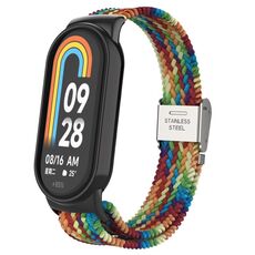 Per Xiaomi Mi Band 8 Testa in metallo + cinturino regolabile con fibbia in acciaio intrecciato in nylon (colorato)