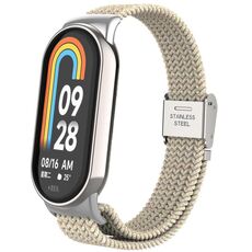 Per Xiaomi Mi Band 8 Testa in metallo + cinturino regolabile con fibbia in acciaio intrecciato in nylon (colore Starlight)