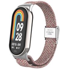 Per Xiaomi Mi Band 8 Testa in metallo + cinturino regolabile con fibbia in acciaio intrecciato in nylon (Starlight Pink)
