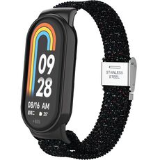 Per Xiaomi Mi Band 8 Metal Head + cinturino regolabile in nylon intrecciato con fibbia in acciaio (Starlight Black)