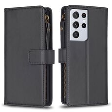 Per Samsung Galaxy S21 Ultra 5G 9 slot per schede con cerniera portafoglio in pelle custodia per telefono (nero)