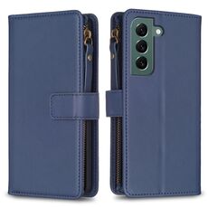 Per Samsung Galaxy S22 + 5G 9 slot per schede con cerniera portafoglio in pelle flip custodia per telefono (blu)