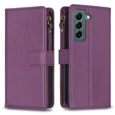 Per Samsung Galaxy S22 + 5G 9 slot per schede con cerniera portafoglio in pelle custodia per telefono (viola scuro)