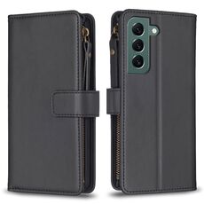 Per Samsung Galaxy S22 + 5G 9 slot per schede con cerniera portafoglio in pelle custodia per telefono (nero)