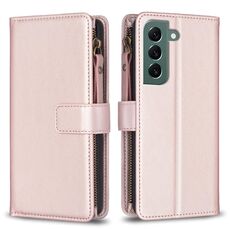 Per Samsung Galaxy S22 + 5G 9 slot per schede con cerniera portafoglio in pelle custodia per telefono (oro rosa)