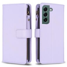 Per Samsung Galaxy S22 + 5G 9 slot per carte di credito con cerniera portafoglio in pelle custodia per telefono (viola chiaro)
