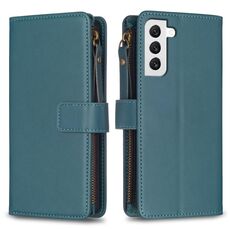 Per Samsung Galaxy S22 5G 9 slot per schede con cerniera portafoglio in pelle flip custodia per telefono (verde)
