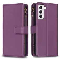 Per Samsung Galaxy S22 5G 9 slot per schede con cerniera portafoglio in pelle custodia per telefono (viola scuro)