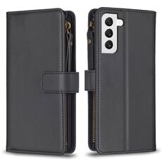 Per Samsung Galaxy S22 5G 9 slot per schede con cerniera portafoglio in pelle flip custodia per telefono (nero)