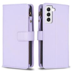 Per Samsung Galaxy S22 5G 9 slot per schede con cerniera portafoglio in pelle custodia per telefono (viola chiaro)