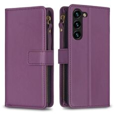 Per Samsung Galaxy S23 + 5G 9 slot per schede con cerniera portafoglio in pelle custodia per telefono (viola scuro)