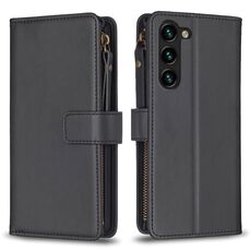 Per Samsung Galaxy S23 + 5G 9 slot per schede con cerniera portafoglio in pelle custodia per telefono (nero)