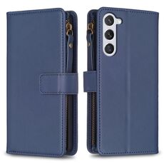Per Samsung Galaxy S23 5G 9 slot per schede con cerniera portafoglio in pelle flip custodia per telefono (blu)