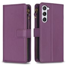 Per Samsung Galaxy S23 5G 9 slot per schede con cerniera portafoglio in pelle custodia per telefono (viola scuro)