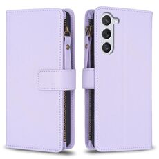 Per Samsung Galaxy S23 5G 9 slot per schede con cerniera portafoglio in pelle custodia per telefono (viola chiaro)