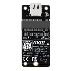 M.2 NVME Hard Disk Box Transfer Card RTL9210B Chip Type-C / USB-C USB3.1 Gen2 10Gbps (Nero)