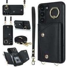 Per Samsung Galaxy S23 + 5G Custodia con cerniera per telefono con doppio cordino (nero)