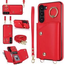 Per Samsung Galaxy S23 + 5G Custodia per cellulare con cerniera con doppio cordino (rosso)
