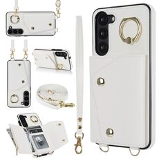 Per Samsung Galaxy S23+ 5G Custodia per cellulare con cerniera con doppio cordino (bianco)