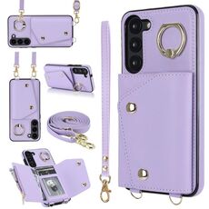Per Samsung Galaxy S23+ 5G Custodia per cellulare con cerniera con doppio cordino (viola)