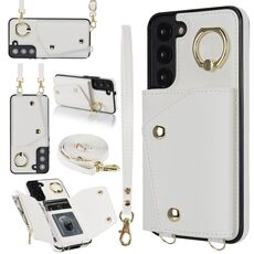 Per Samsung Galaxy S22 + 5G Custodia per telefono con cerniera con doppio cordino (bianco)
