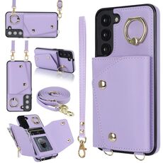 Per Samsung Galaxy S22 + 5G Custodia per telefono con cerniera e doppio cordino (viola)