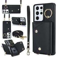 Custodia per cellulare con cerniera per Samsung Galaxy S21 Ultra 5G con doppio cordino (nero)