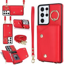 Custodia per cellulare con cerniera per Samsung Galaxy S21 Ultra 5G con doppio cordino (rosso)