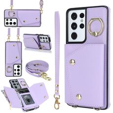 Custodia per cellulare con cerniera per Samsung Galaxy S21 Ultra 5G con doppio cordino (viola)